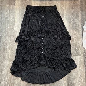 American Rag Black Velvet Printed Asymmetrical Floral Long Skirt Cheetah Small